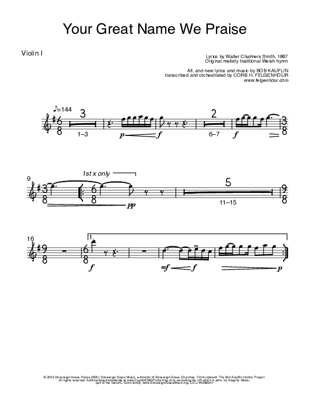 Your Great Name We Praise Violin 1 (Bob Kauflin)