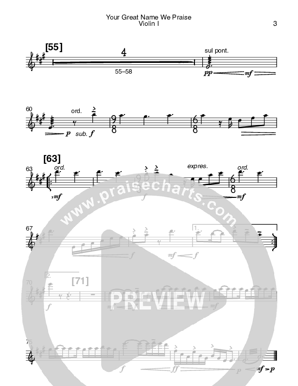 Your Great Name We Praise Violin 1 (Bob Kauflin)