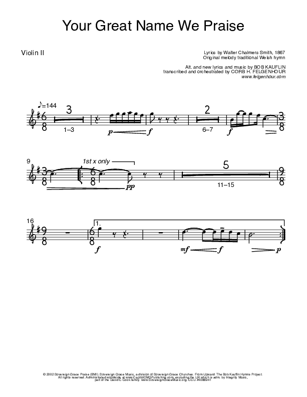 Your Great Name We Praise Violin 2 (Bob Kauflin)