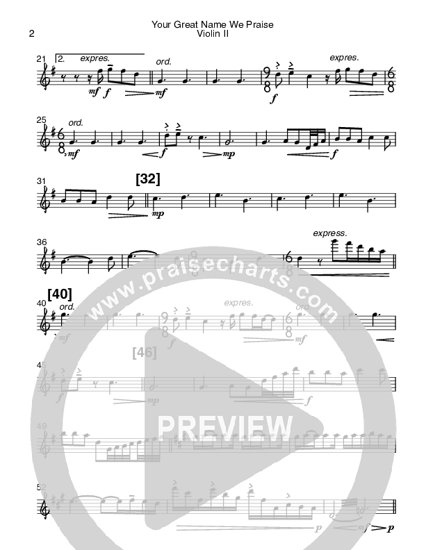 Your Great Name We Praise Violin 2 (Bob Kauflin)