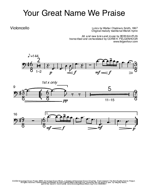 Your Great Name We Praise Violincello (Bob Kauflin)