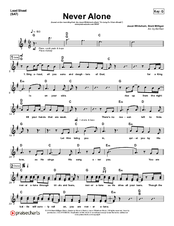 Never Alone Lead Sheet (SAT) (Jason Whitehorn)