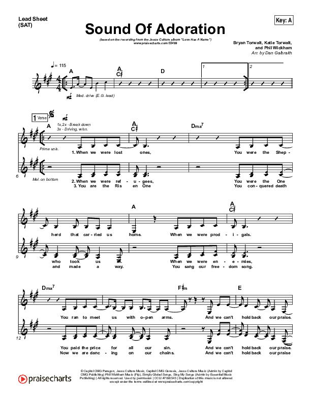 Sound Of Adoration Lead Sheet (SAT) (Jesus Culture / Bryan Torwalt)