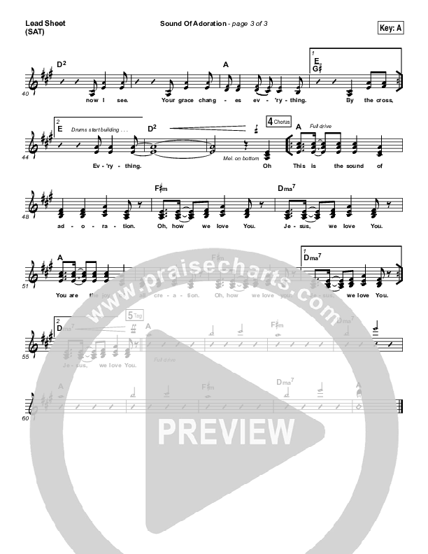Sound Of Adoration Lead Sheet (SAT) (Jesus Culture / Bryan Torwalt)