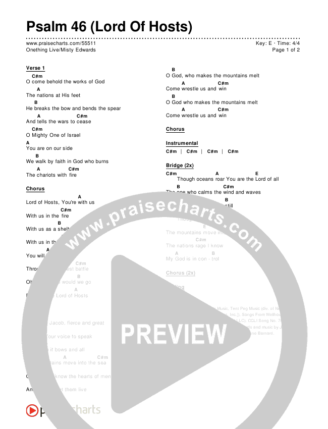 Psalm 46 (Lord Of Hosts) Chords & Lyrics (Onething Live / Misty Edwards)