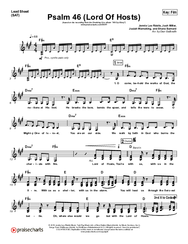 Psalm 46 (Lord Of Hosts) Lead Sheet (SAT) (Onething Live / Misty Edwards)