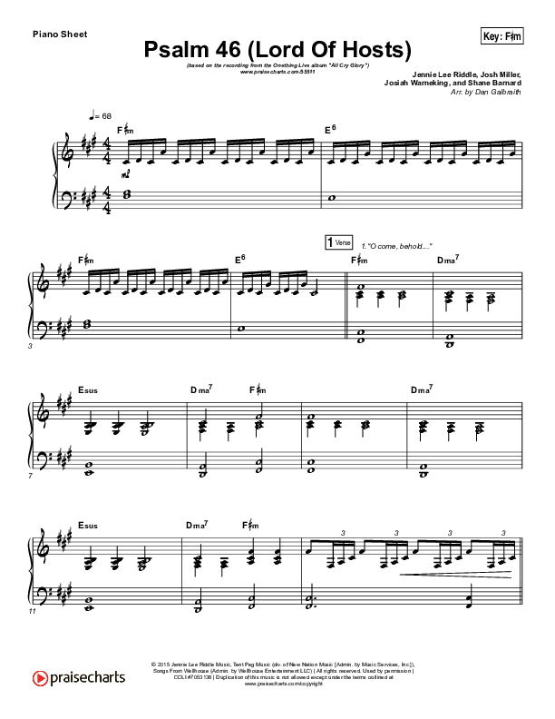 Psalm 46 (Lord Of Hosts) Piano Sheet (Onething Live / Misty Edwards)