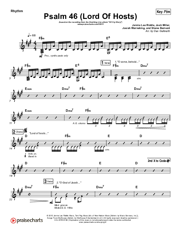Psalm 46 (Lord Of Hosts) Rhythm Chart (Onething Live / Misty Edwards)