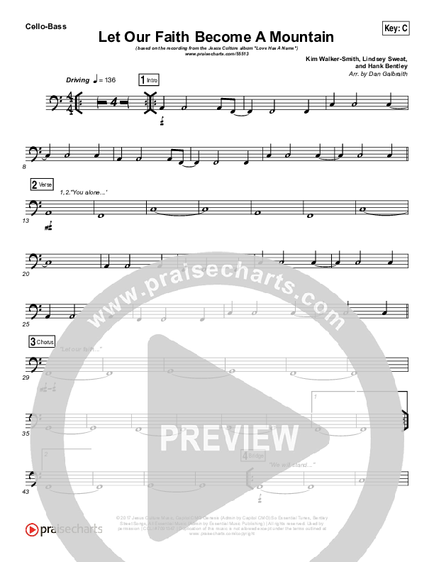 Let Our Faith Become A Mountain Cello/Bass (Jesus Culture / Kim Walker-Smith)