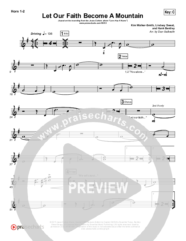 Let Our Faith Become A Mountain French Horn 1/2 (Jesus Culture / Kim Walker-Smith)