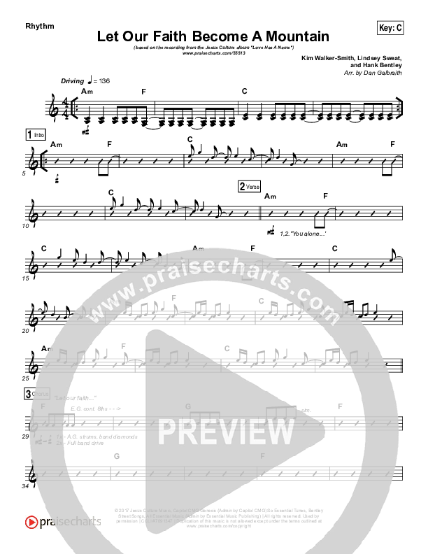 Let Our Faith Become A Mountain Rhythm Chart (Jesus Culture / Kim Walker-Smith)
