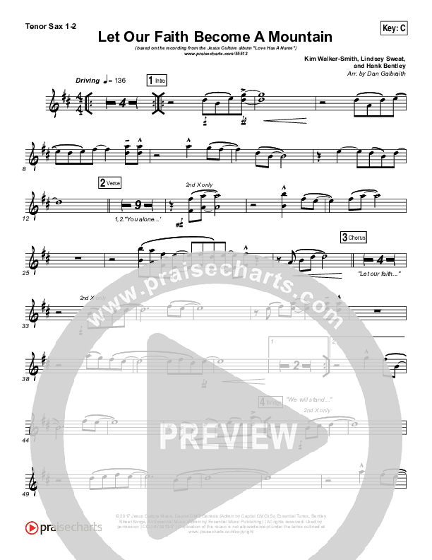 Let Our Faith Become A Mountain Tenor Sax 1/2 (Jesus Culture / Kim Walker-Smith)