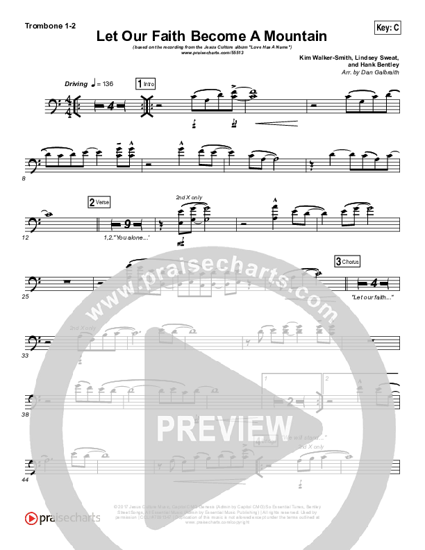 Let Our Faith Become A Mountain Trombone 1/2 (Jesus Culture / Kim Walker-Smith)