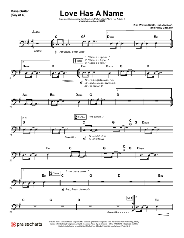 Love Has A Name Bass Guitar (Jesus Culture / Kim Walker-Smith)