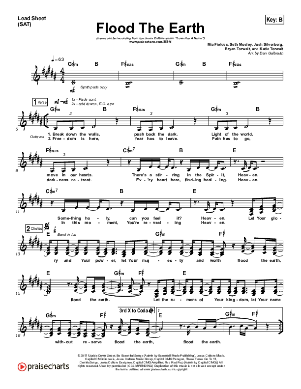 Flood The Earth Lead Sheet (SAT) (Jesus Culture /  Katie Torwalt)