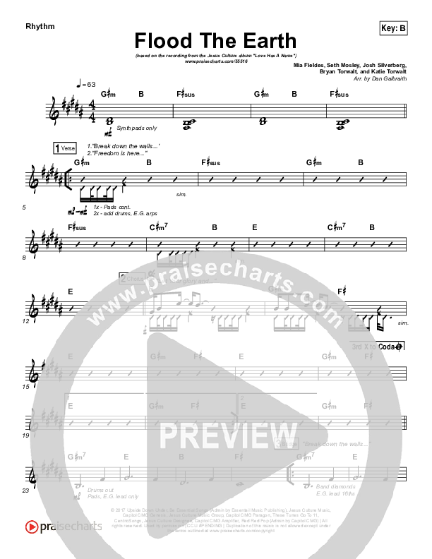 Flood The Earth Rhythm Chart (Jesus Culture / Katie Torwalt)