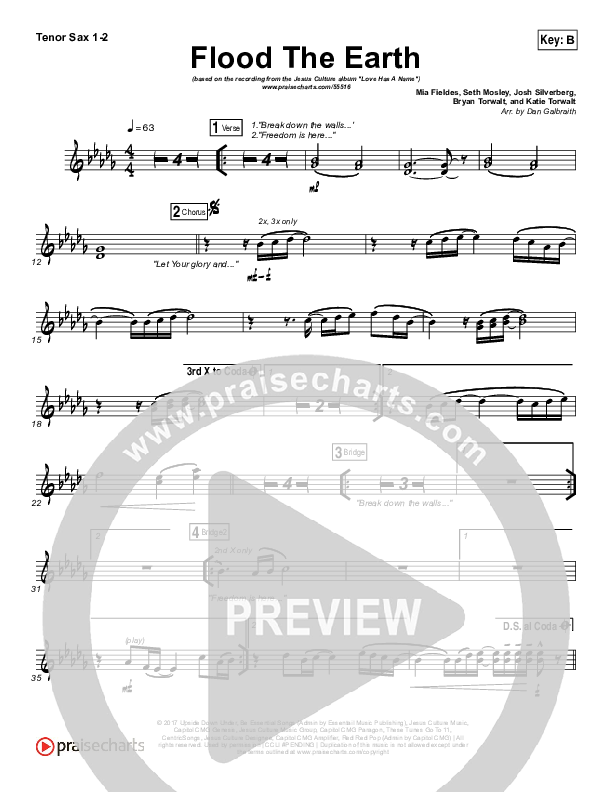 Flood The Earth Tenor Sax 1/2 (Jesus Culture /  Katie Torwalt)