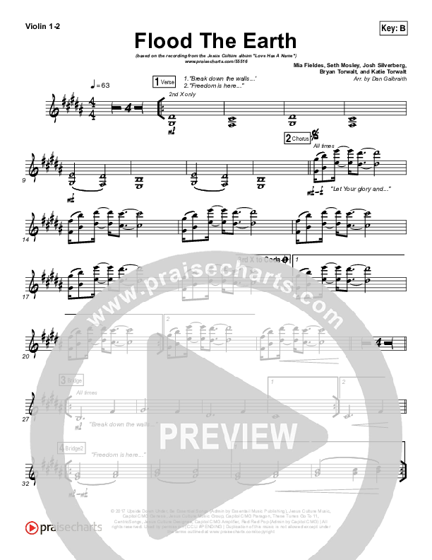 Flood The Earth Violin 1/2 (Jesus Culture /  Katie Torwalt)