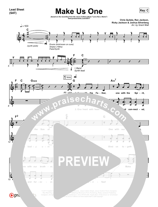 Make Us One Sheet Music Jesus Culture Chris Quilala Praisecharts make us one sheet music jesus culture