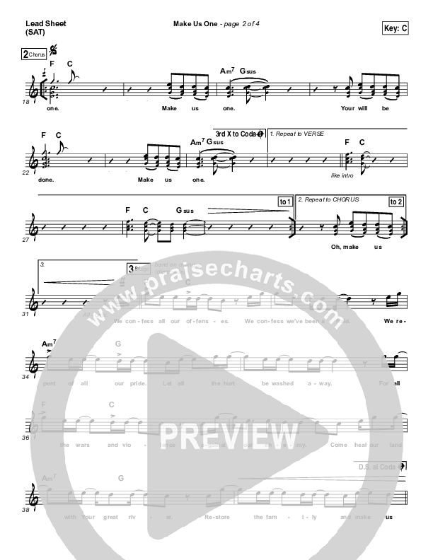 Make Us One Lead Sheet (SAT) (Jesus Culture / Chris Quilala)