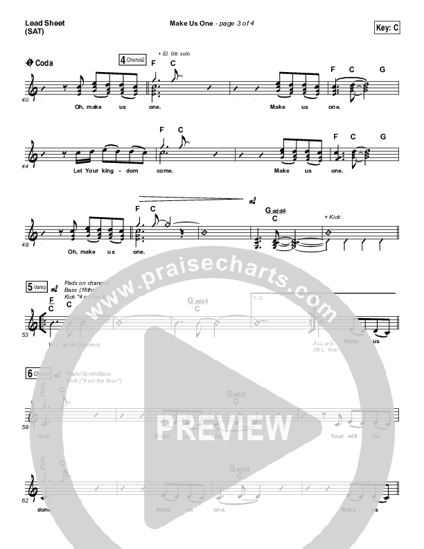 Make Us One Lead Sheet (SAT) (Jesus Culture / Chris Quilala)
