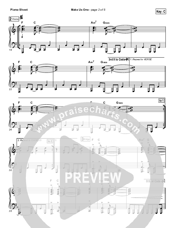 Make Us One Piano Sheet (Jesus Culture / Chris Quilala)