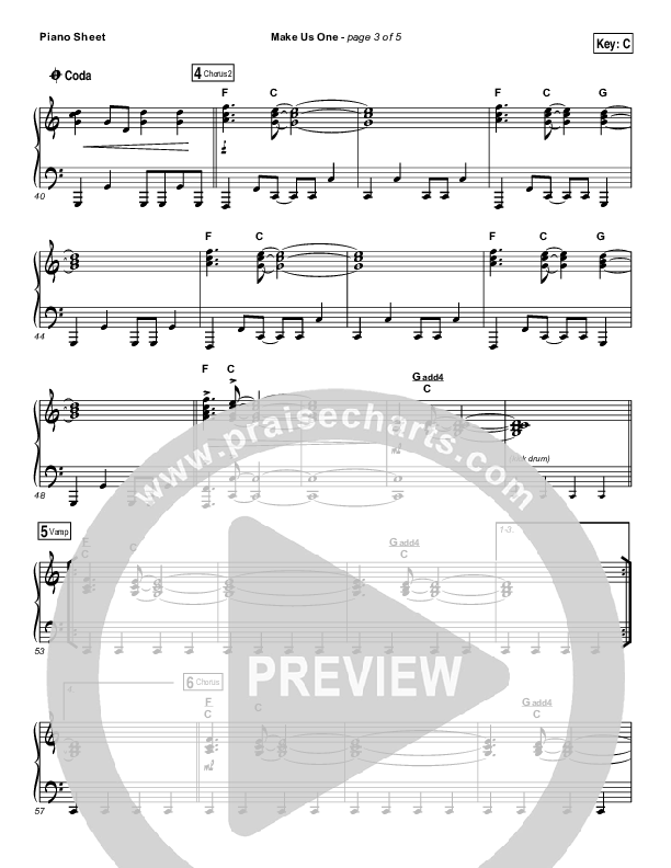Make Us One Piano Sheet (Jesus Culture / Chris Quilala)