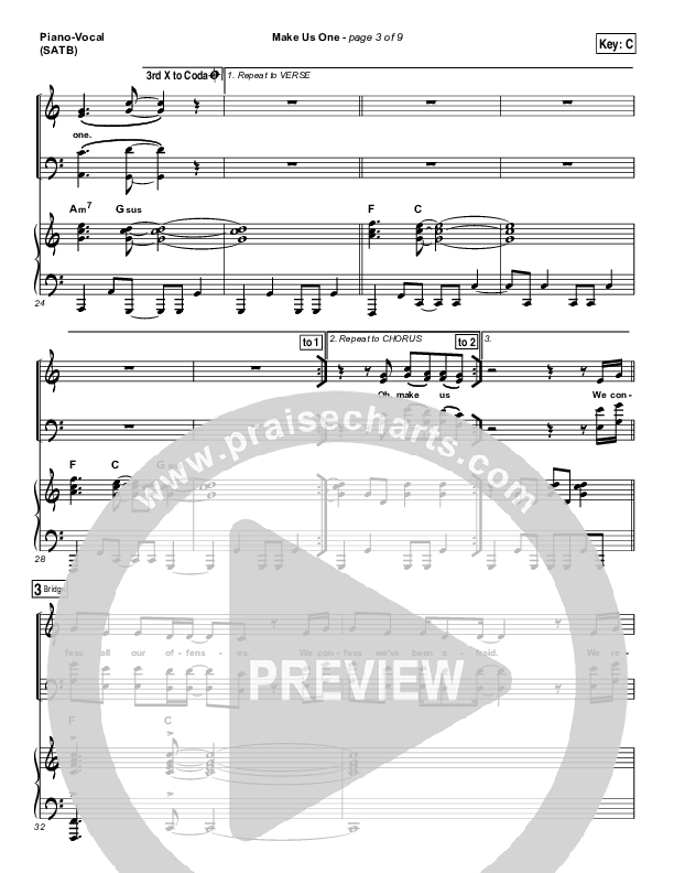 Make Us One Piano/Vocal (SATB) (Jesus Culture / Chris Quilala)