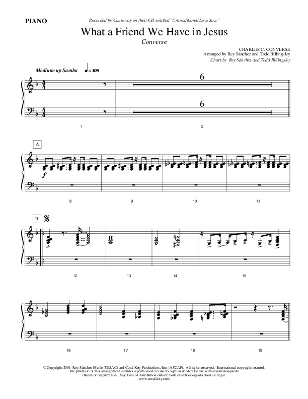 What A Friend We Have In Jesus Piano Sheet (Causeway)