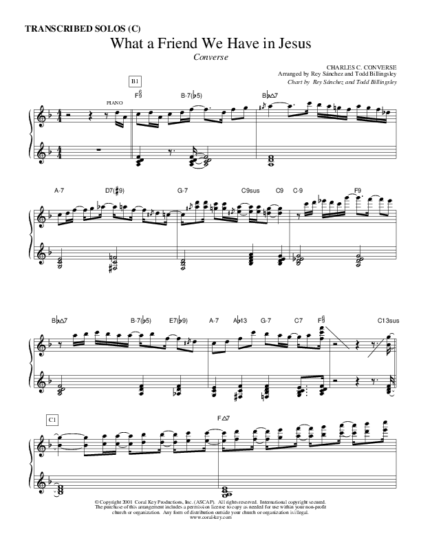 What A Friend We Have In Jesus Transcribed Solos (C) (Causeway)