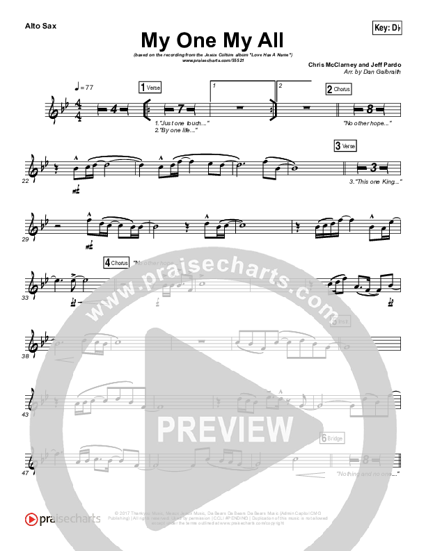 My One My All Alto Sax (Jesus Culture / Chris McClarney)