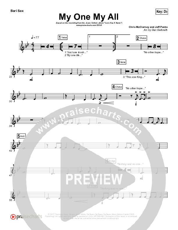My One My All Bari Sax (Jesus Culture / Chris McClarney)