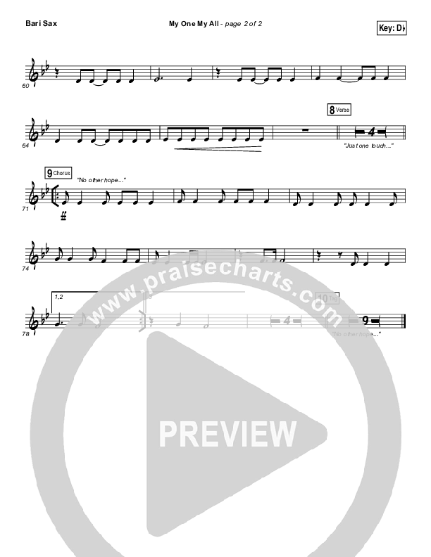 My One My All Bari Sax (Jesus Culture / Chris McClarney)