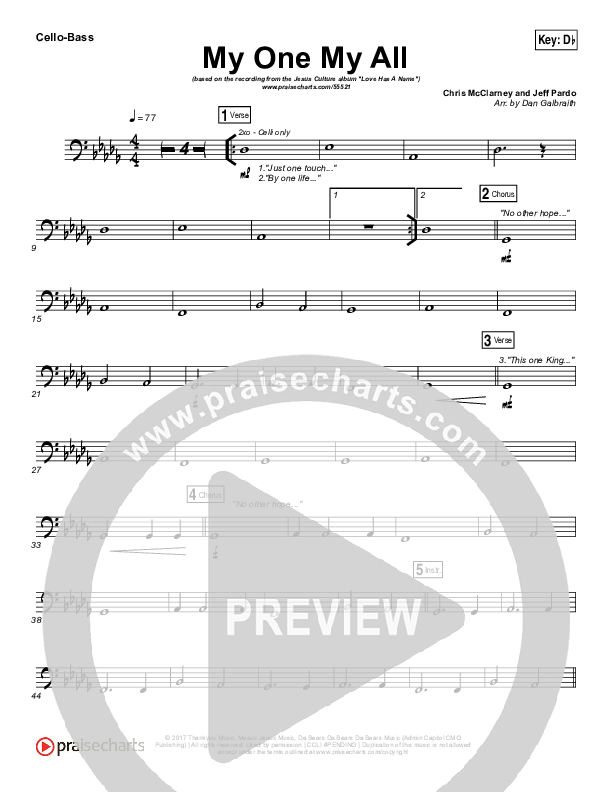 My One My All Cello/Bass (Jesus Culture / Chris McClarney)