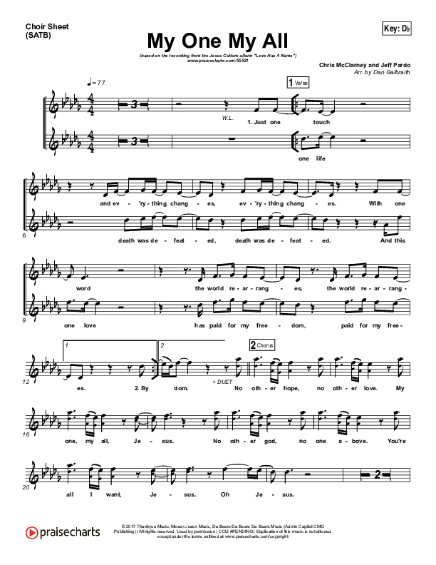 My One My All Choir Vocals (SATB) (Jesus Culture / Chris McClarney)