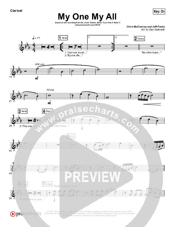 My One My All Clarinet (Jesus Culture / Chris McClarney)