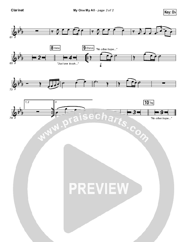 My One My All Clarinet (Jesus Culture / Chris McClarney)