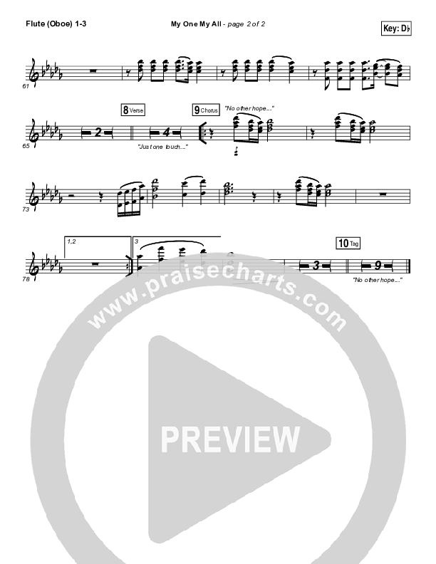 My One My All Flute/Oboe 1/2/3 (Jesus Culture / Chris McClarney)