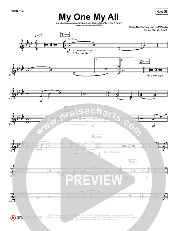 My One My All French Horn 1/2 (Jesus Culture / Chris McClarney)