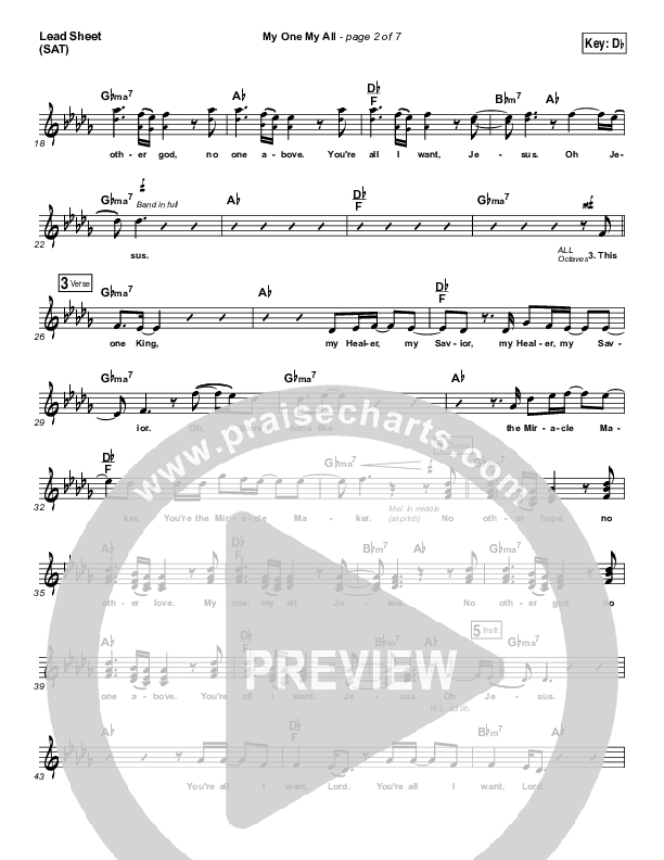 My One My All Lead Sheet (SAT) (Jesus Culture / Chris McClarney)