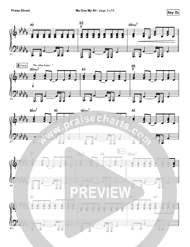 My One My All Piano Sheet (Jesus Culture / Chris McClarney)