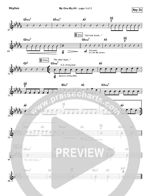 My One My All Rhythm Chart (Jesus Culture / Chris McClarney)