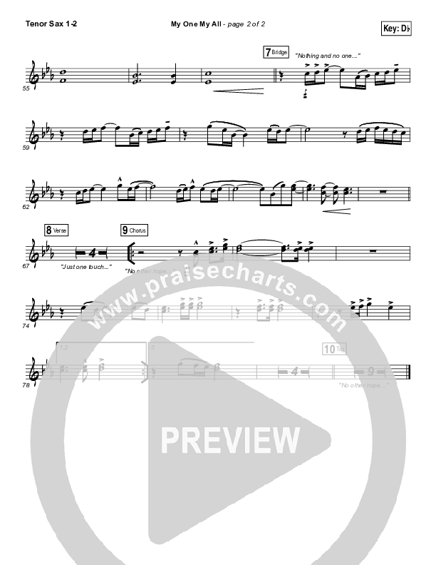 My One My All Tenor Sax 1/2 (Jesus Culture / Chris McClarney)