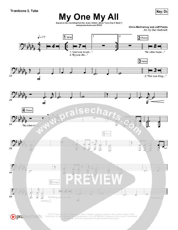 My One My All Trombone 3/Tuba (Jesus Culture / Chris McClarney)