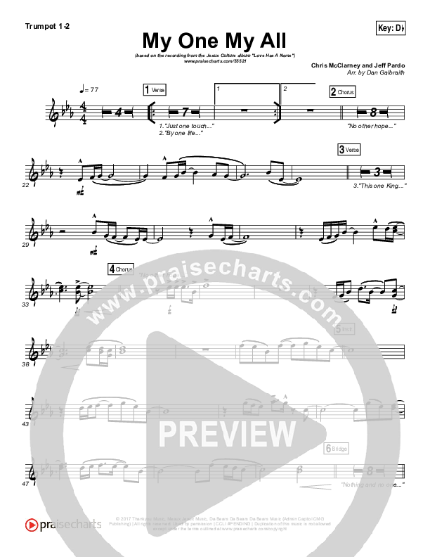 My One My All Trumpet 1,2 (Jesus Culture / Chris McClarney)