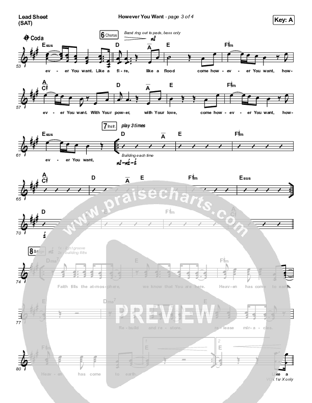 However You Want Lead Sheet (SAT) (Jesus Culture / Chris Quilala)