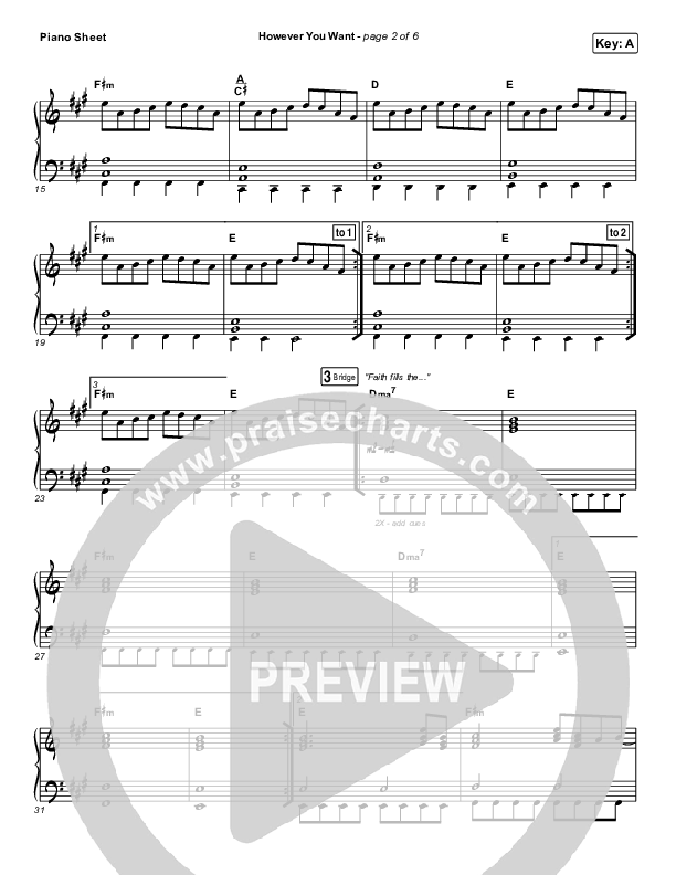 However You Want Piano Sheet (Jesus Culture / Chris Quilala)