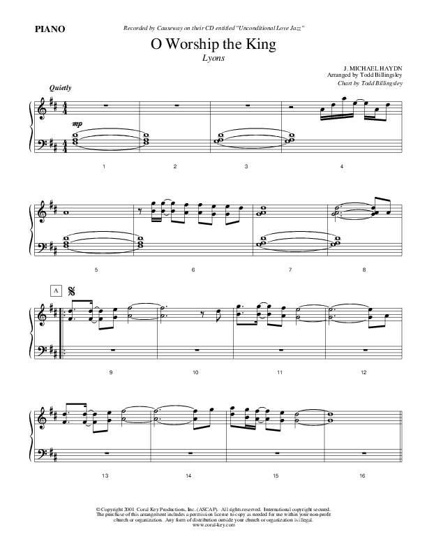 Oh Worship The King Piano Sheet (Causeway)