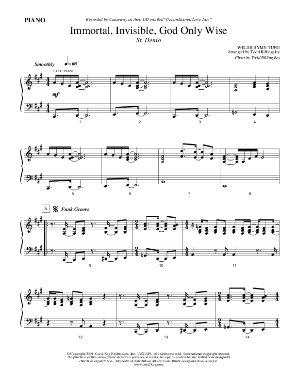 Immortal Invisible God Only Wise Piano Sheet (Causeway)