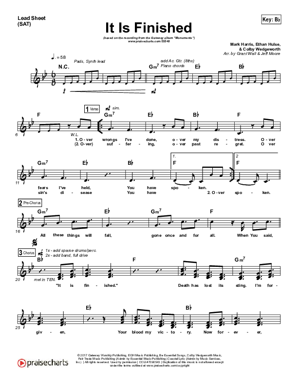 It Is Finished Lead Sheet (SAT) (GATEWAY)